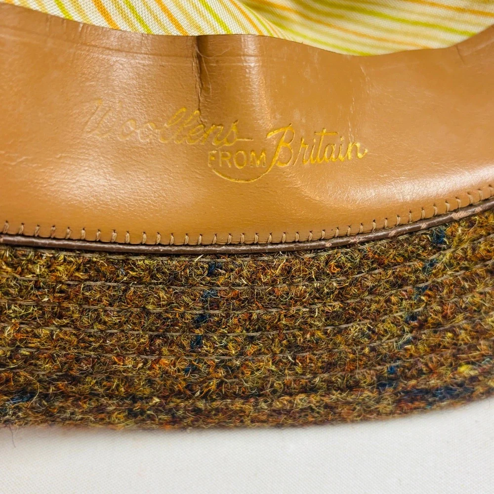 Vintage Dobbs Tweed Trilby Hat Mens 7 1/4 Brown Wool Feather Woollens Britain